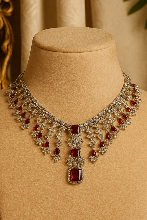 Royal Red Ruby and Diamond Necklace